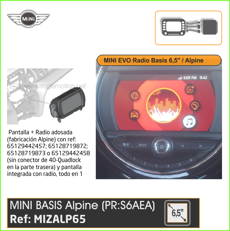 Interface Cámara Trasera MINI EVO Radio Alpine Basic 6,5" Pantalla + Radio, todo en 1
