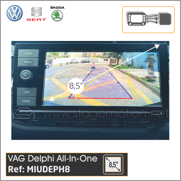 Interface Cámaras + VídeoAux para SEAT/SKODA/VW MIB2 Entry 8,5" (fabricación Delphi All-In-One)