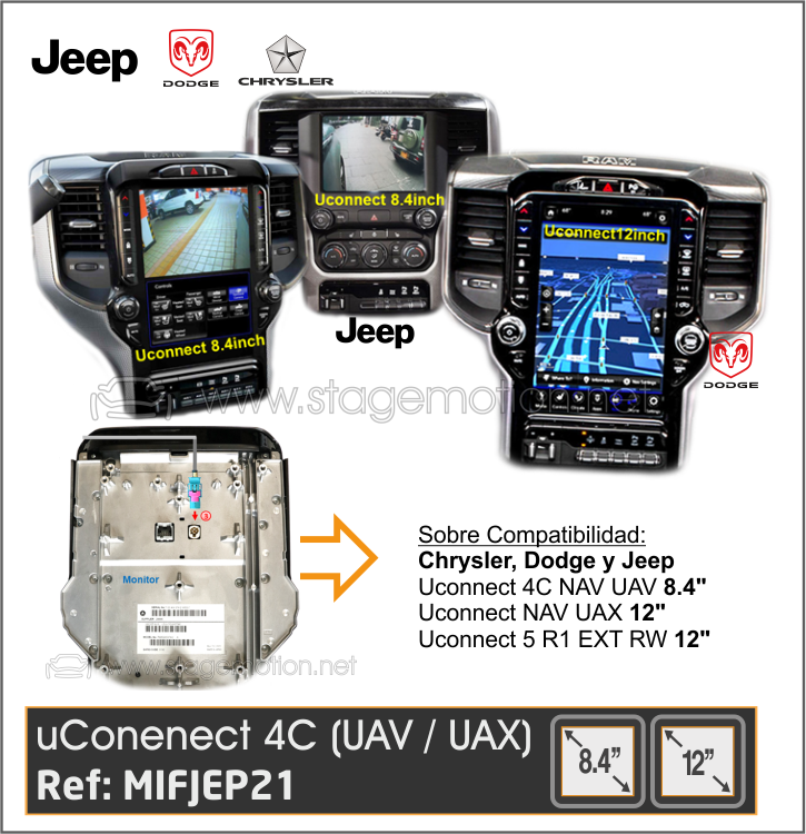 Interface Vídeo + Cámaras Visión JEEP Uconnect (NAV-UAV / NAV-UAX / 5 R1 EXT RW) 8.4"/12"
