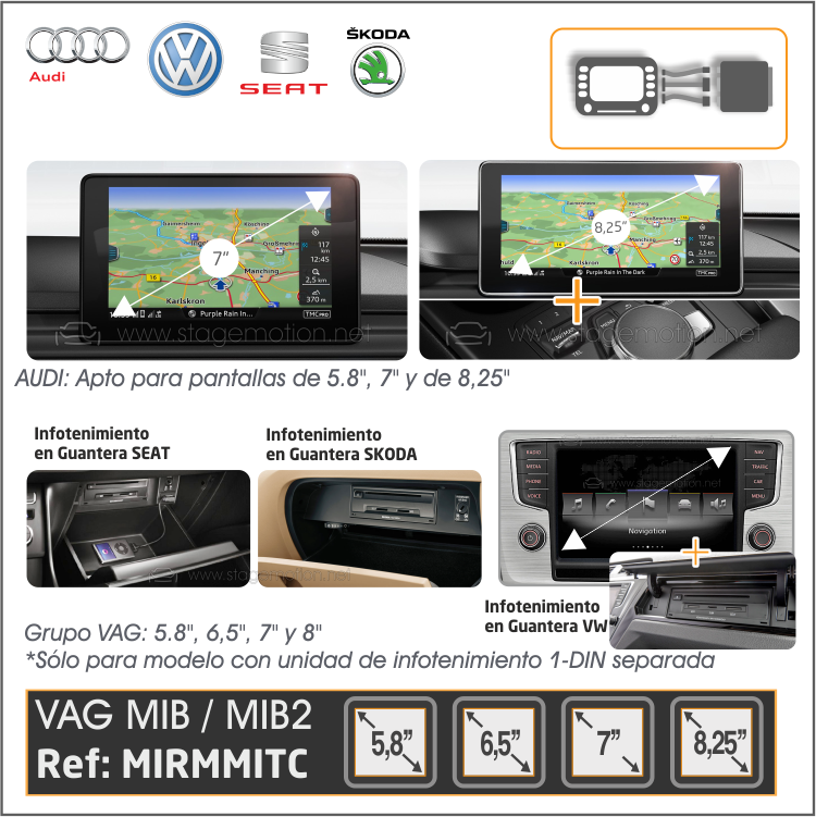 Interface Cámaras Visión + Video AUX Audi/VW/SEAT/SKODA/Porsche MIB Touch 5,8"/6,5"/7''/8''/8,25"/9.2"