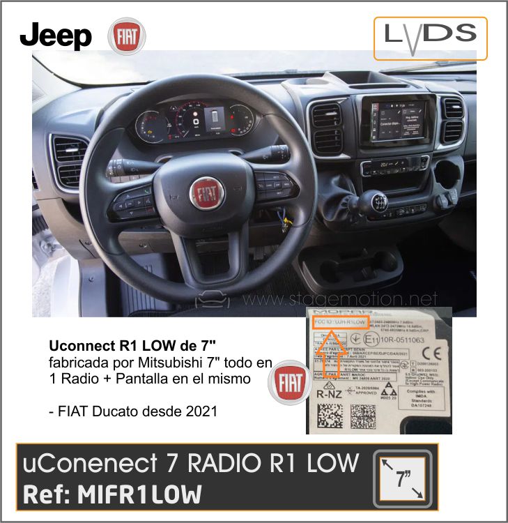Interface Vídeo + Cámaras Visión FIAT Ducado Uconnect 7' RADIO R1 LOW (pantalla Mitsubishi 7" todo en 1)