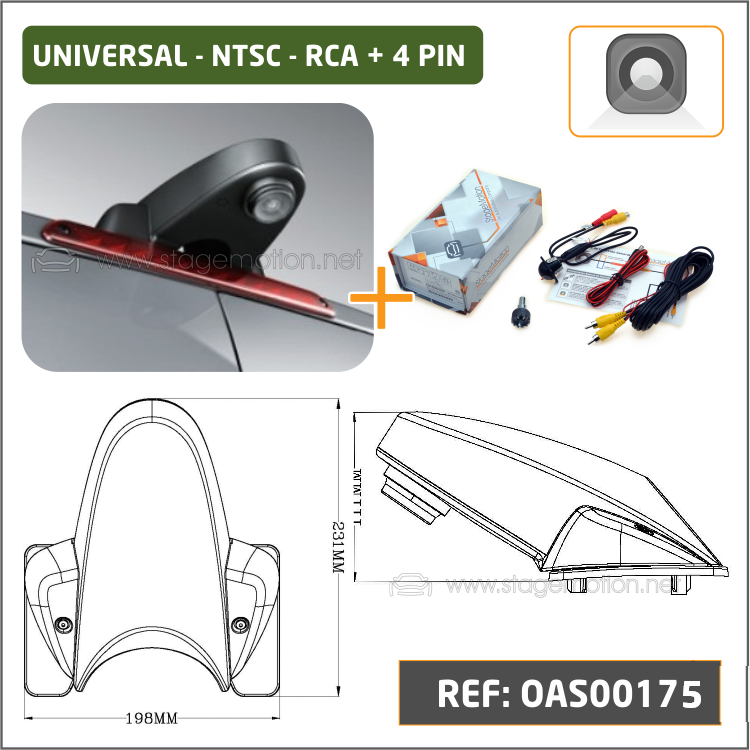 Cámara Trasera AHD-1080 RCA Universal Techo (Furgonetas e Industriales)