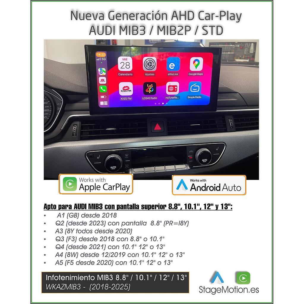 Kit Wireless Car-Play + Android Auto + Visión AHD MIB2P/MIB3/STD2 Audi/VAG 8.8"/10,1"/10.4"/12"/13" Táctil (2018-2025)