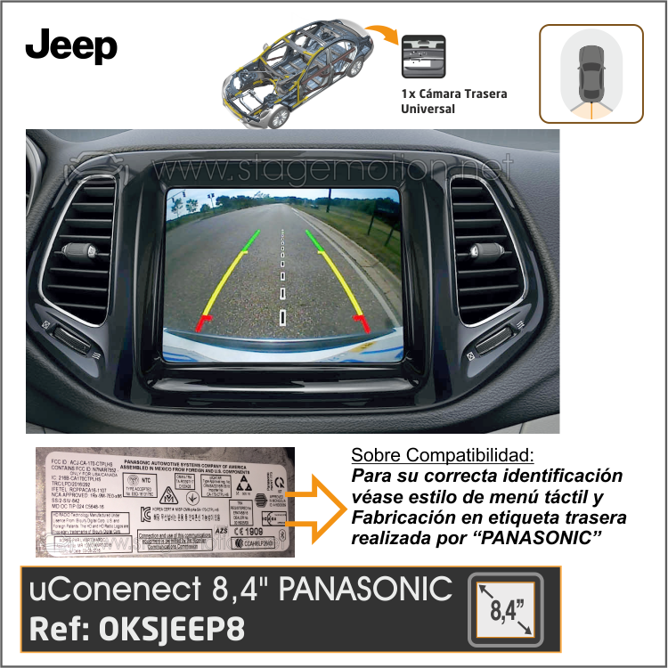 Kit RVC Integrado Uconnect 8.4 Panasonic para JEEP -52 pines- (All-In-One 2018>>)