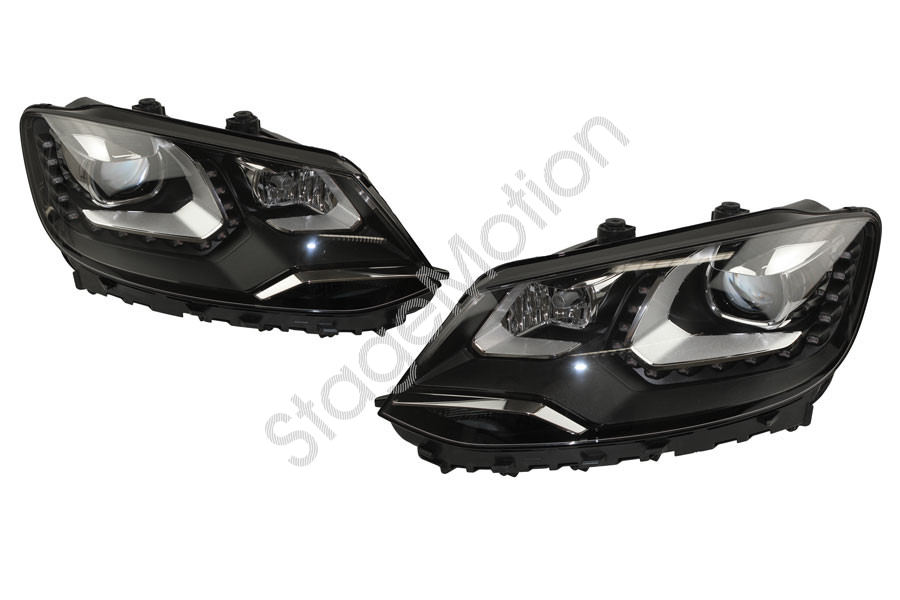 Kit de faros Bi-Xenón con luces diurnas LED para VW Sharan 7N - con amortiguador eléctrico