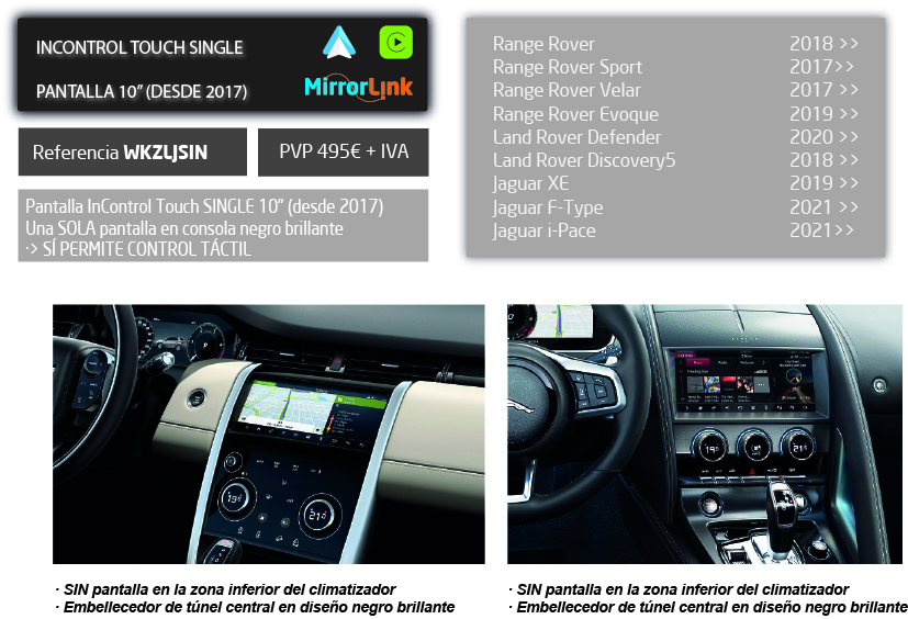 Kit Car-Play Wireless + AndroidAuto + USB LandRover/Jaguar (Versiónes InTouch 10,2") (1 Sola Pantalla)