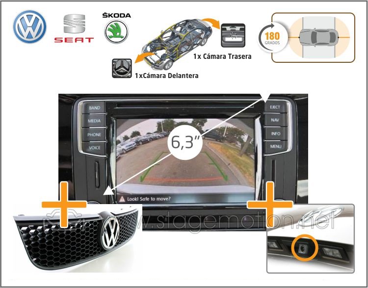 Kit 180º Visión Perimetral universal con Composition Colour MIB2 Entry, MIB Discover o MIB Entry/STD2 para VW-Skoda-Seat (desde 2015)