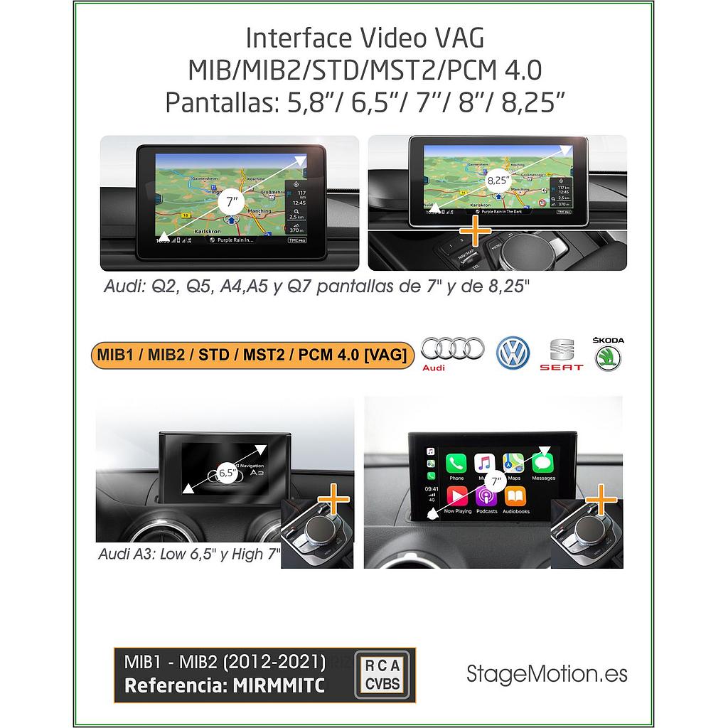 Interface Cámaras Visión + Video AUX Audi/VW/SEAT/SKODA/Porsche MIB Touch 5,8"/6,5"/7''/8''/8,25" *Sustituido por MIAMMITC