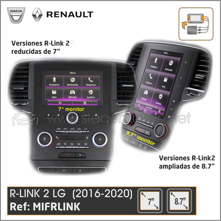 Interface Vídeo Aux + Cámaras Renault R-Link2(LG) 7"/8.7" (2016-2019)