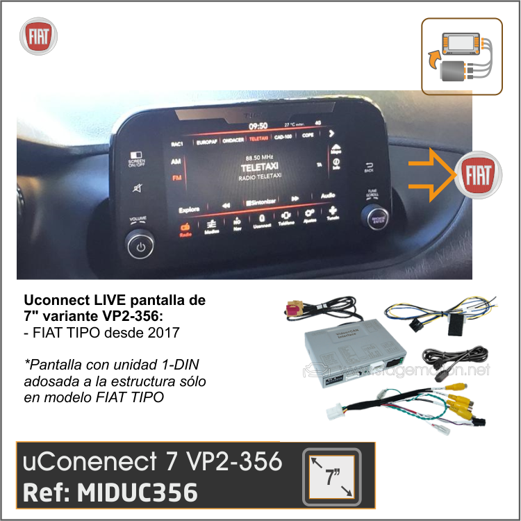 Interfaz Vídeo + Cámaras Visión para FIAT TIPO Uconnect7 (*con Unidad 1-DIN trasera)