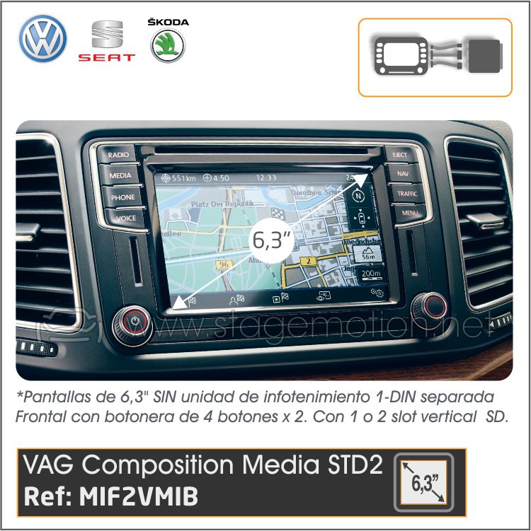 Interface Vídeo AUX + Cámaras VW/Seat/Skoda MIB STD2 6.3"