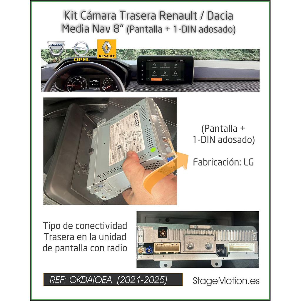 Cableado Cámara Trasera Renault/Dacia MediaNAV/Media DISPLAY 8" *Pantalla + 1-DIN adosado