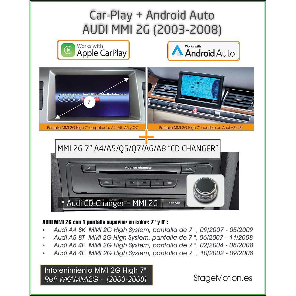 Kit Car-Play + Android-Auto + Mirror-Link + Visión 180º + USB Media Específico Audi MMI 2G (2003-2008)