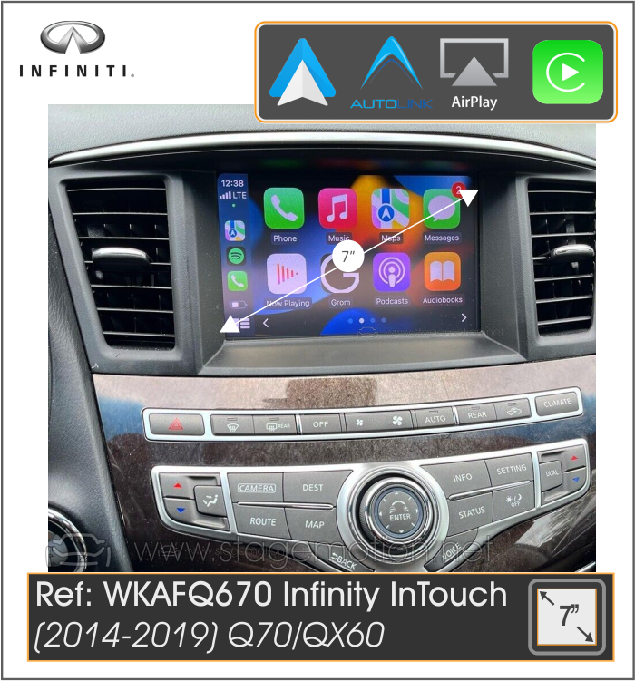 Kit Car-Play/Android Wireless + USB + Visión 180º Infiniti InTouch (Pantalla 7") Q70/QX60 (2014-2019)