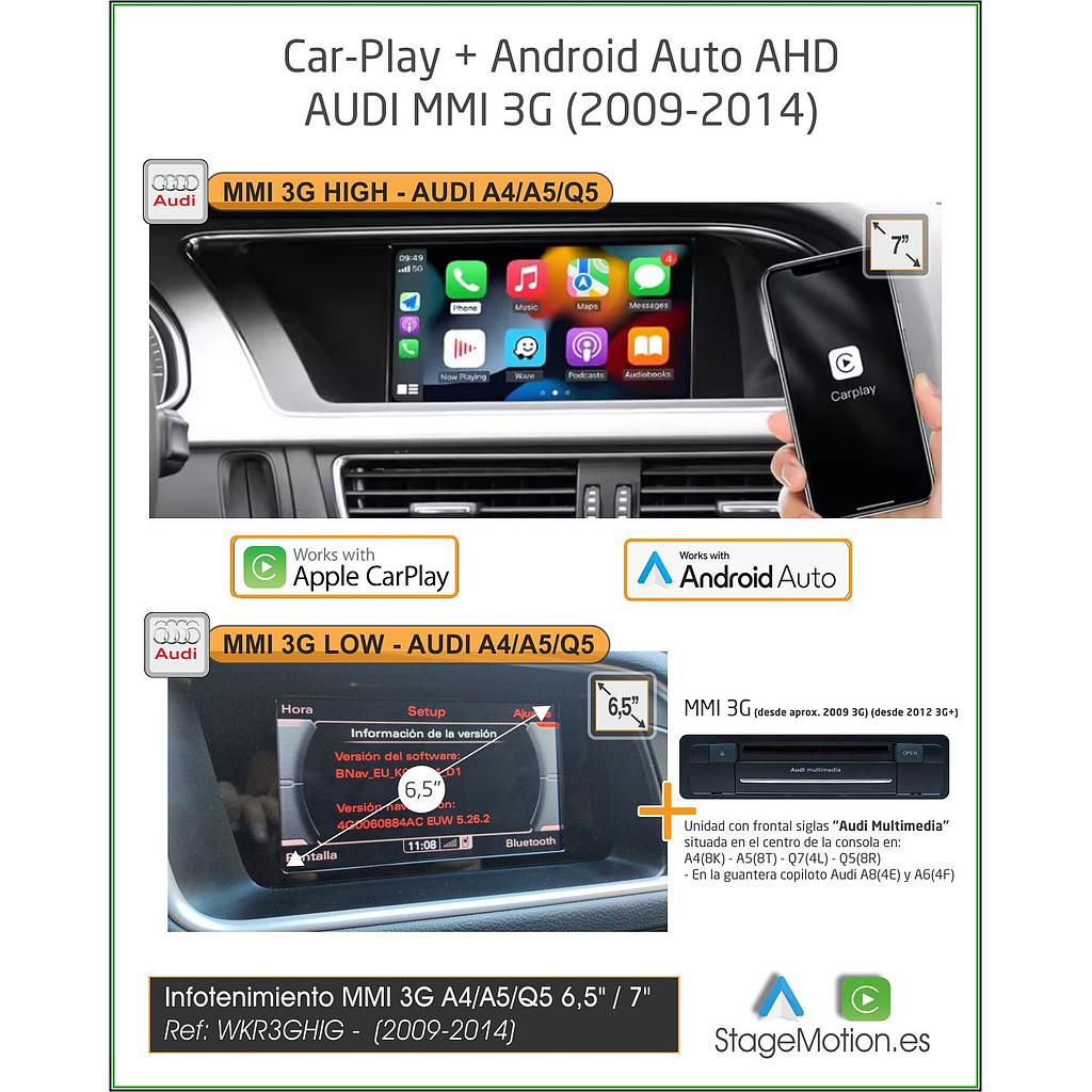 Kit Plus Audi MMI 3G High/Low A4/A5/Q5/A6/A7/Q7(2009-2014) Car-Play Wireless + Android Auto + Mirror-Link + Visión 180º