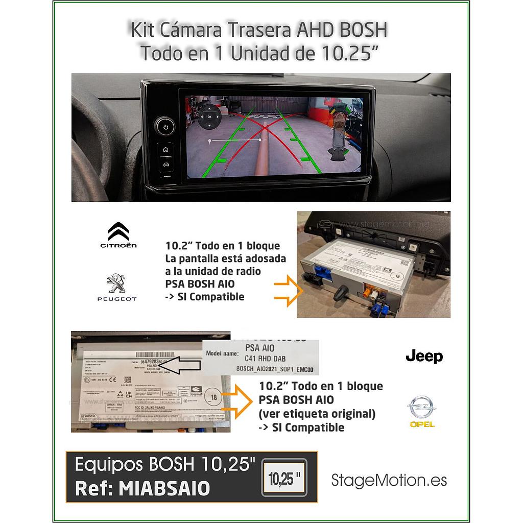 Kit Cámara Trasera AHD AIO BOSH Peugeot/Citroën/DS/OPEL/FIAT 10.25" *Radio y pantalla en 1