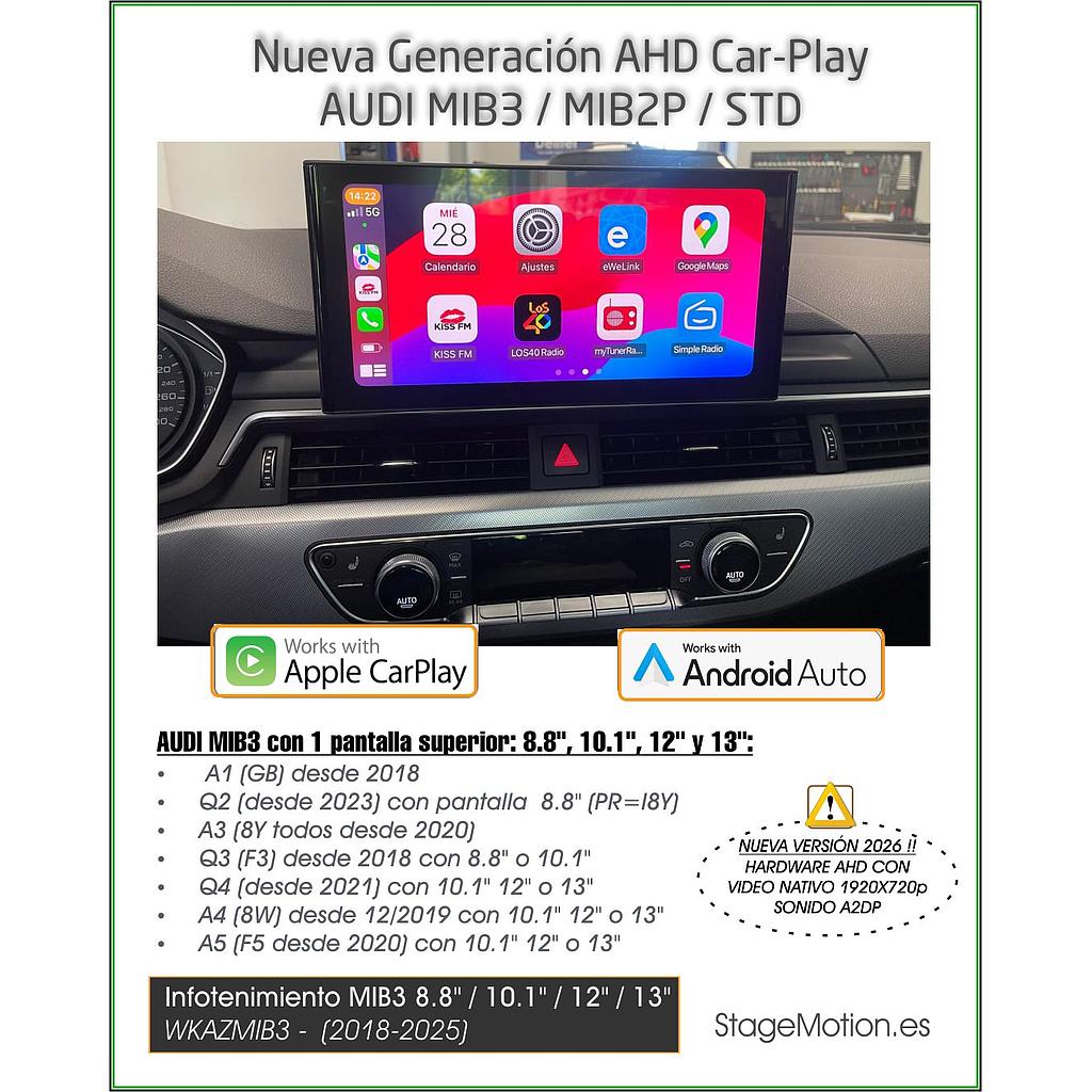 Kit Wireless Car-Play + Android Auto + Visión AHD AUDI (MIB3) &amp; PCM 5.0/6.0 (2018-2025)