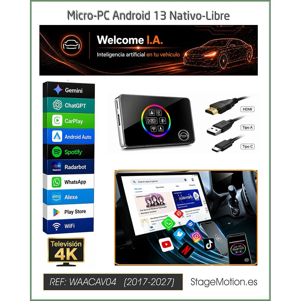 Micro-PC Android 13 Nativo-Libre + Wireless