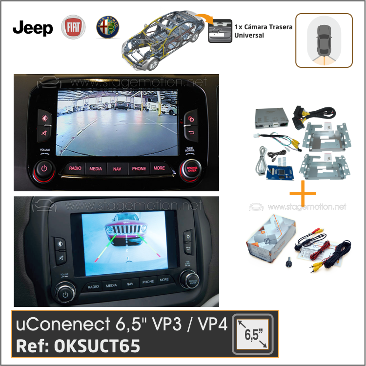 Kit RVC Integrado Interface Vídeo + Cámara Visión FIAT/Jeep/Alfa - UConnect 6.5'' VP3 y VP4 (Hardman 6,5")