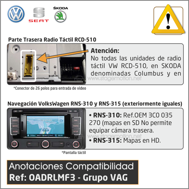 Kit RVC Integrado SuperB / Fabia / Yeti / Golf 6 Variant RNS-510 / Columbus