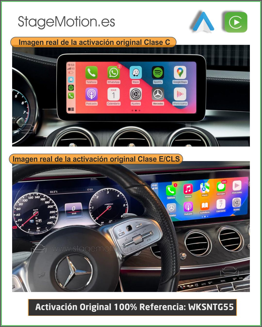 CarPlay® y AndroidAuto Original Mercedes NTG 5.5  High 10" y Low 8"