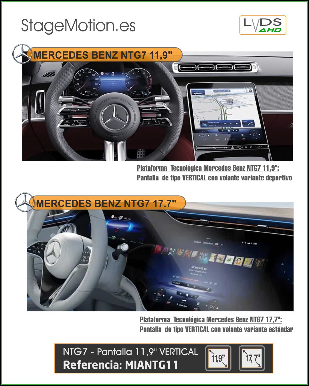 Interface AHD Cámaras Visión y Vídeo AUX - NTG7 (MBUX2) 11,9" (Pantalla Vertical)
