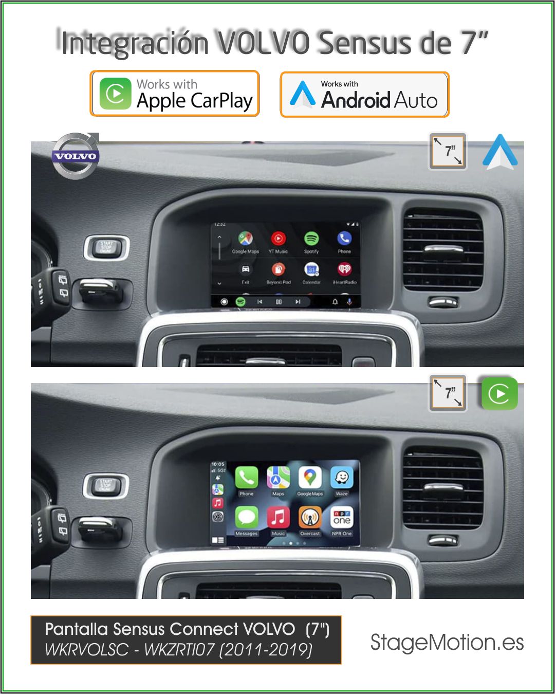 Kit Car-Play/Android Wireless + USB + Cámaras Visión 180º VOLVO Sensus Connect (Pantallas 7" desde 2015)