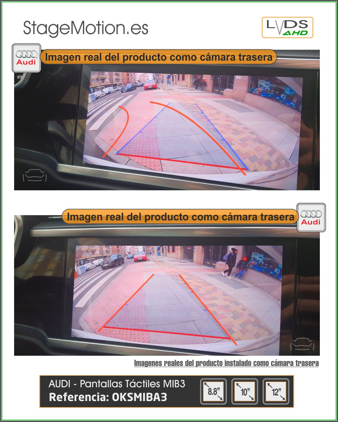 Kit Cámara HD Trasera MIB3 Audi A1/A3/Q2/Q3/A4/A5/Q5 Táctil 8.8"-10.1"-12"