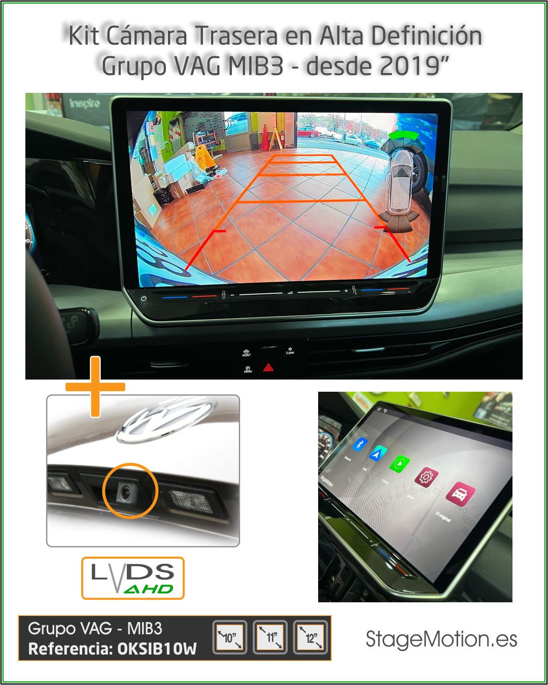 Kit Cámara Trasera AHD MIB3 VAG *Pantallas 10,1"/10,4"/12.9"/15"