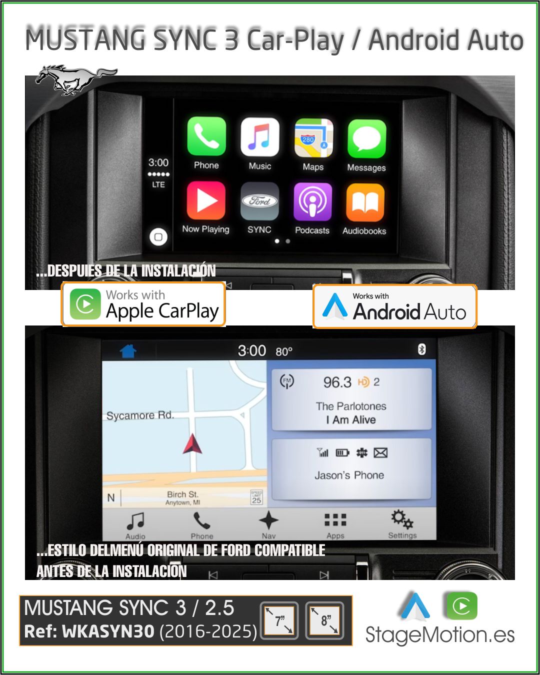 Kit FORD SYNC3 Car-Play + Android Auto + Reproductor USB + Cámaras Visión