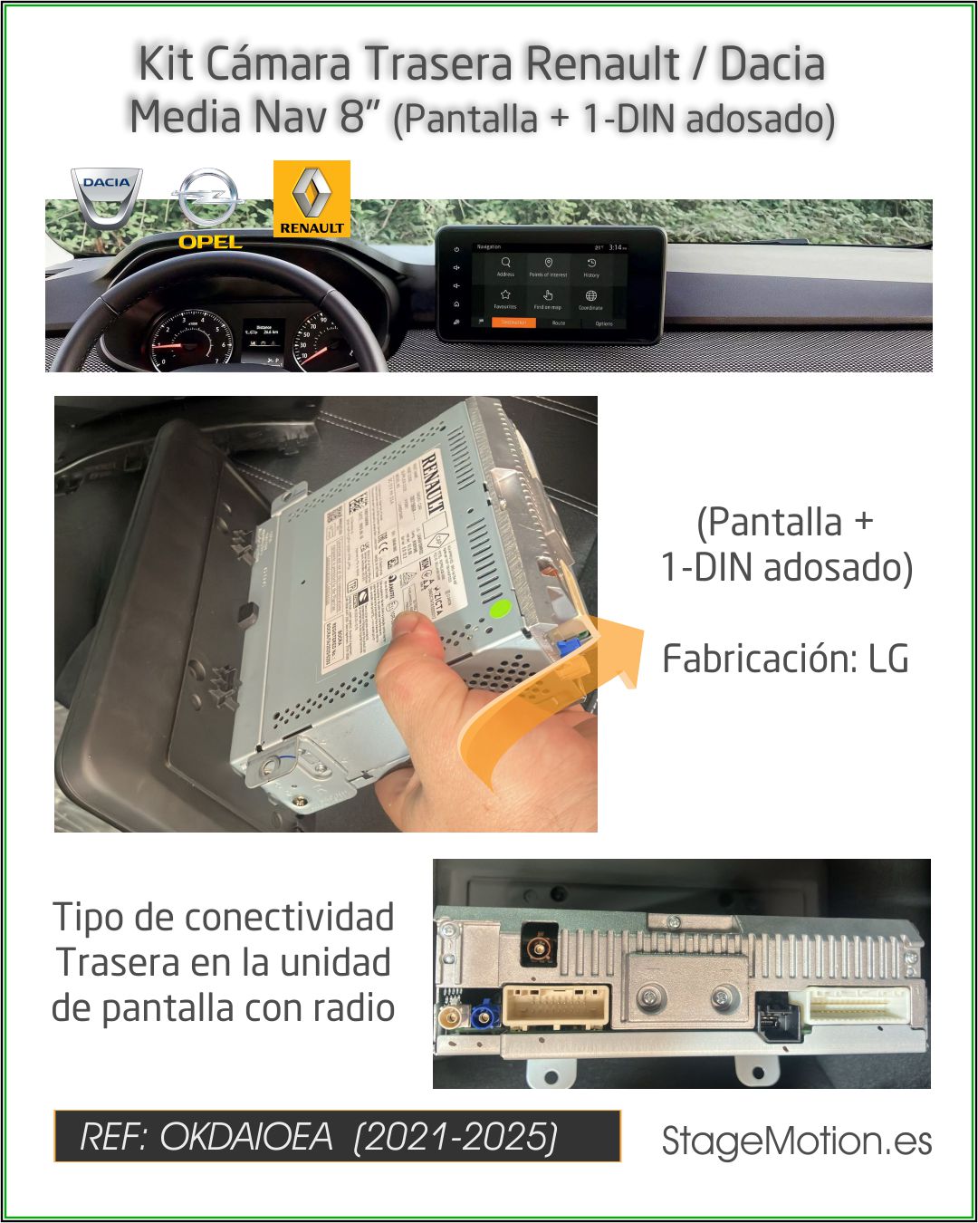 Kit Cámara Trasera Renault/Dacia Media NAV 8"(desde 2021) 1-DIN