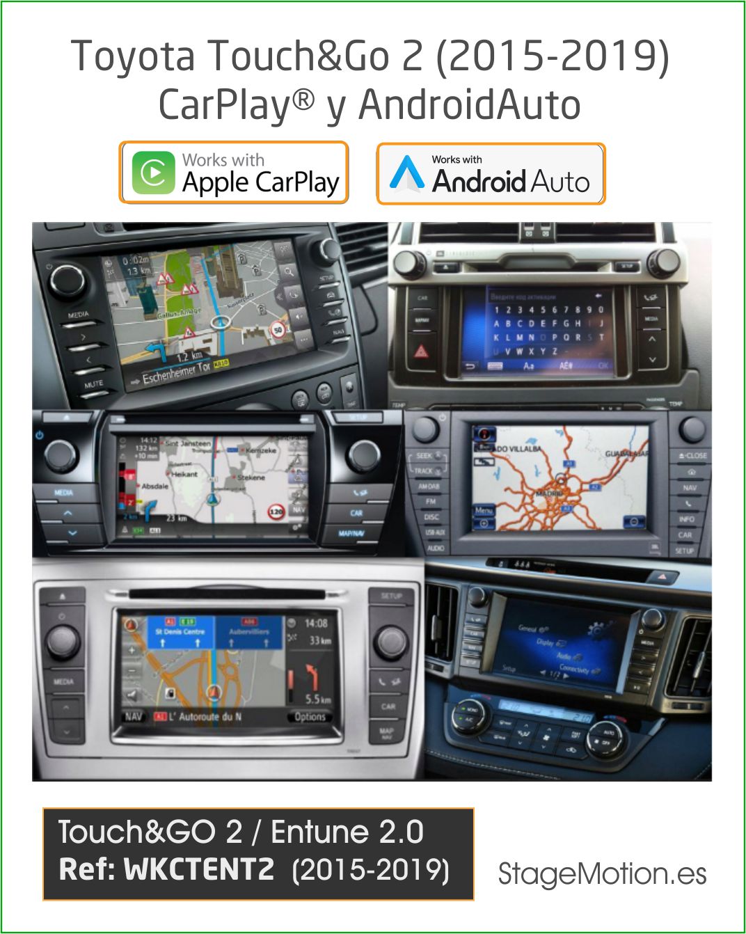 Kit Wireless Car-Play + Android Auto + USB + Visión 180º Toyota Touch&Go2 y Entune 2.0