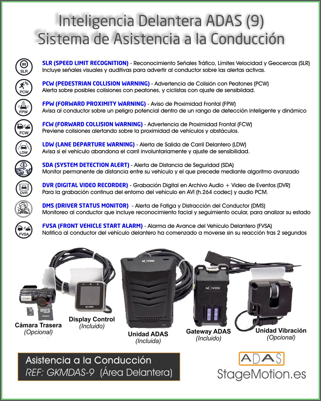ADAS (9) Asistencia Inteligente Delantera (Industrial/Trailer/Vehículo)