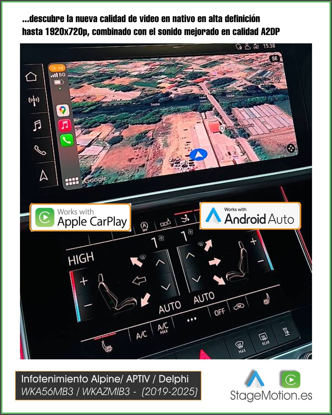 Kit Wireless Car-Play + Android Auto + Visión AHD MIB2P/MIB3/STD2 Audi/VAG 8.8"/10,1"/10.4"/12"/13" Táctil (2018-2025)