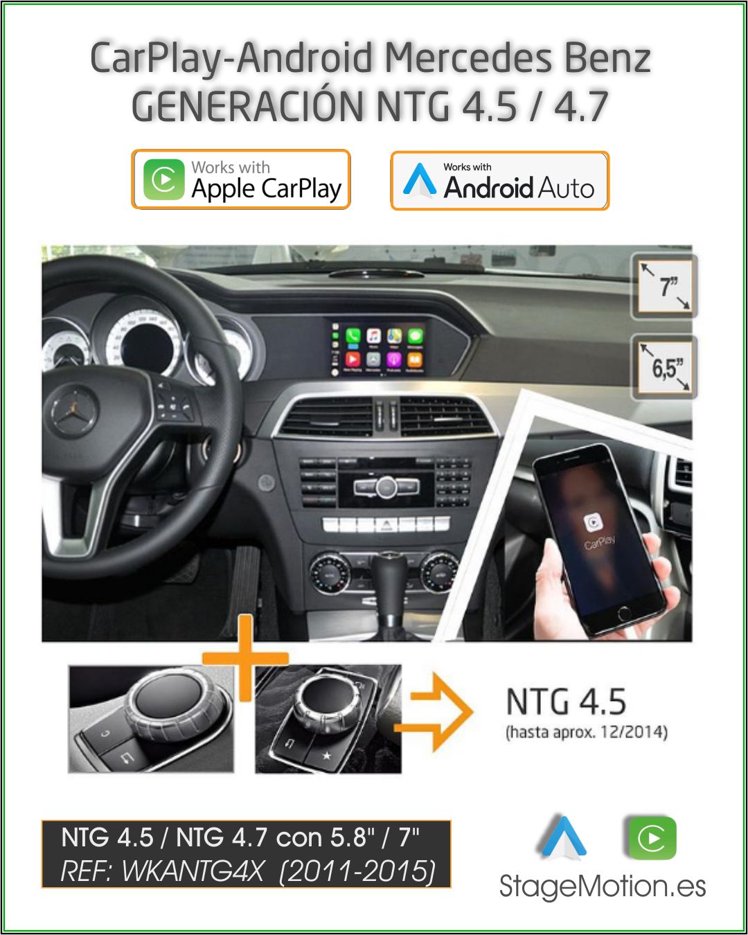 Kit Wireless Car-Play + Android Auto + Mirror-Link + USB + Puerto Cámara Visión Mercedes NTG4.5 (2011-2015) 5.8" / 7"