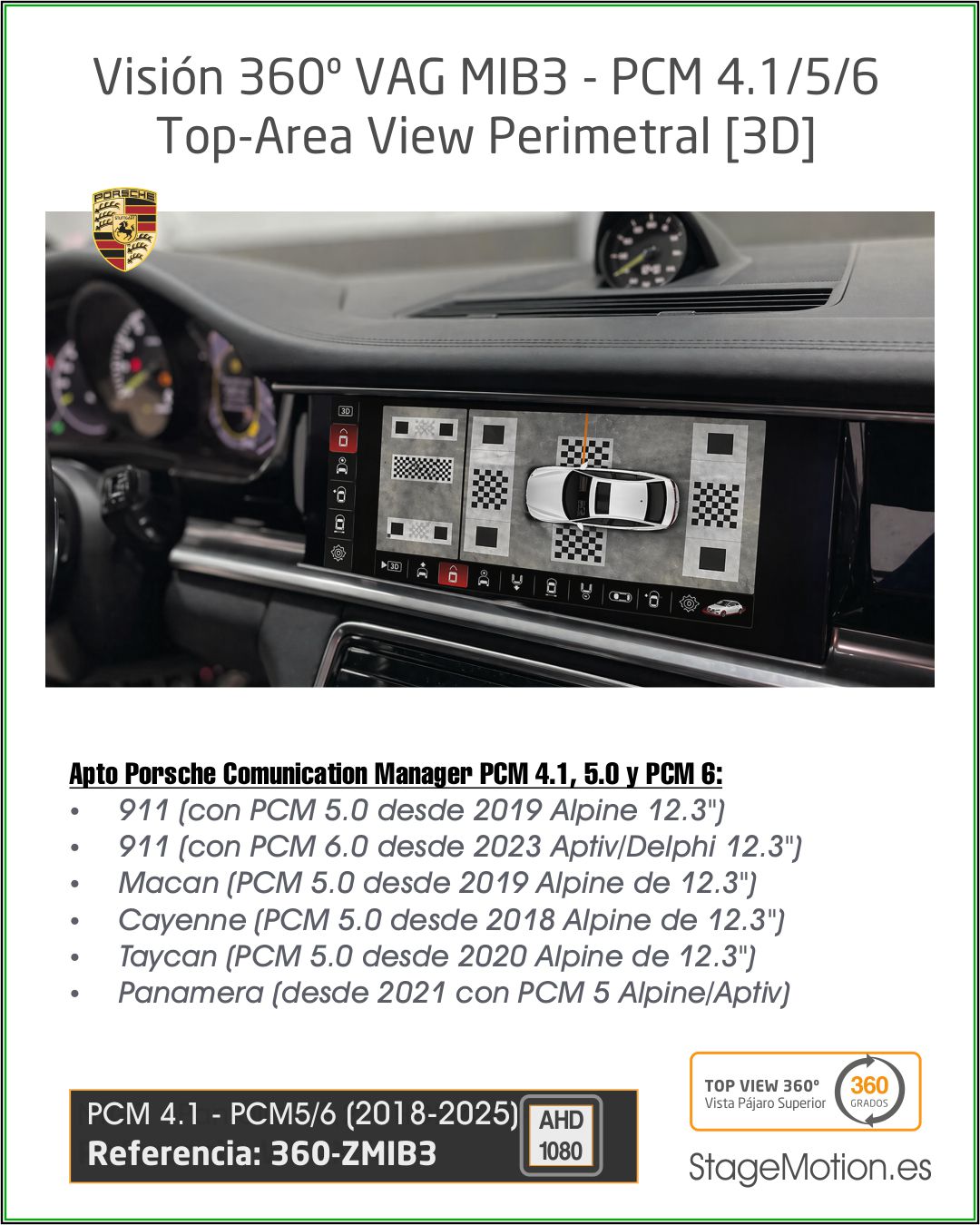 Kit Top-View 360 + Interface AHD - MIB3/STD2 VW/SEAT/SKODA/FORD (2018-2025)