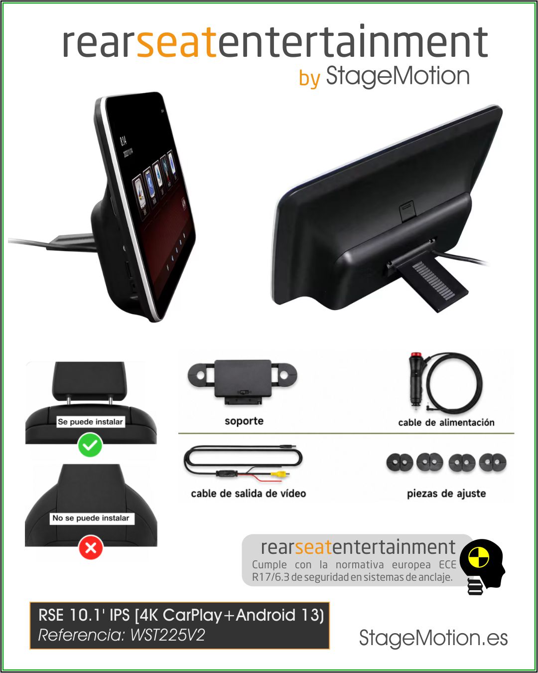 Pantalla Entretenimiento RSE 10.1' IPS [4K CarPlay+Android_13) (v.2025)